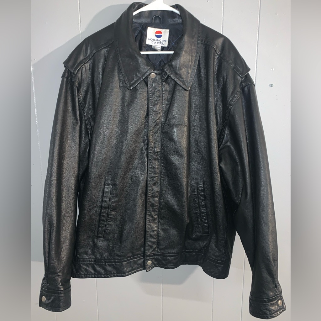 1990&acirc;s Pepsi Promotional Men&acirc;s Leather Bomber Jacket Black Size Xl